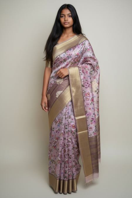 Lavender Bloom Fancy Silk Saree