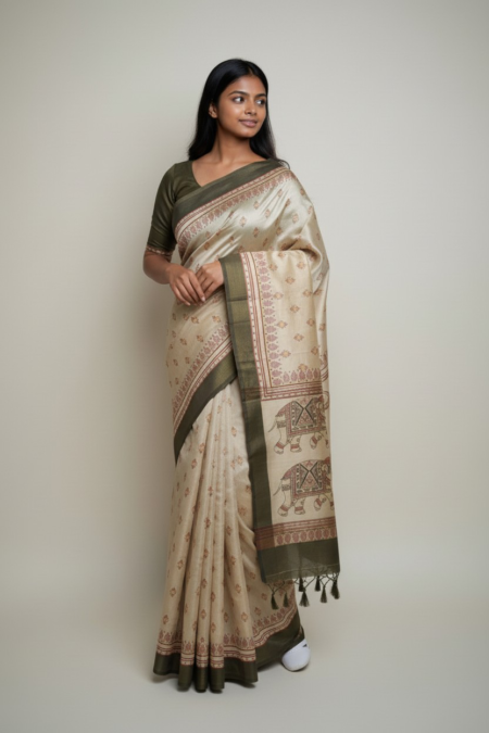 Elephant Heritage Fancy Silk Saree