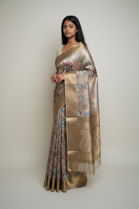 Champagne Paisley Fancy Silk Saree