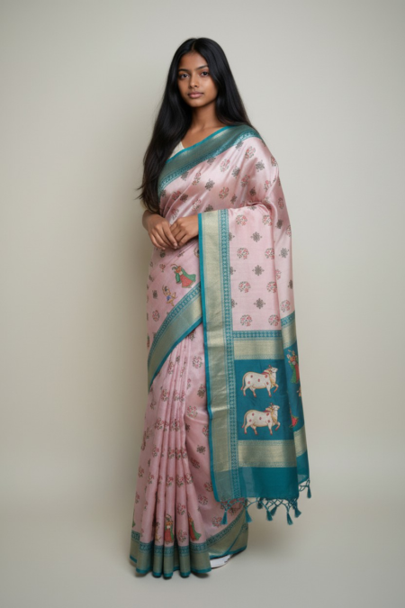 Pichwai Pink Grace Fancy Silk Saree
