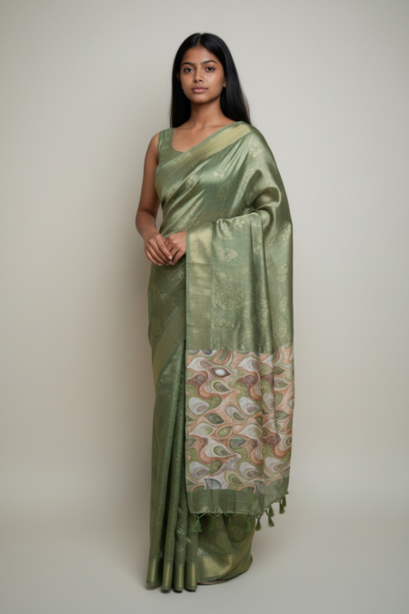 Moss Glaze Fancy Silk Saree