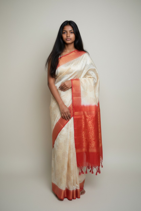 Ivory & Vermilion Heritage Silk Saree