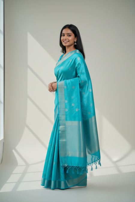 Turquoise Radiance Fancy Silk Saree