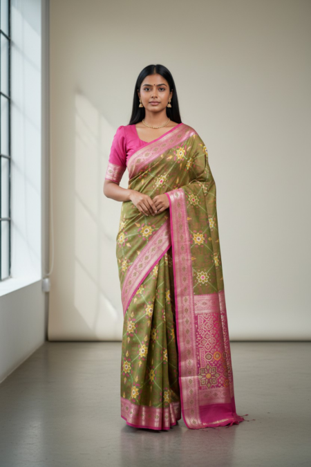 Olive & Orchid Patola Fancy Silk Saree